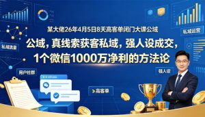 某大佬26年4月5日8天高客单闭门大课公域，真线索获客私域，强人设成交，1个微信1000W净利的方法论-网创项目总站