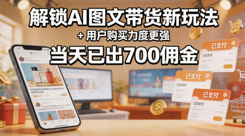 解锁ai图文带货新玩法+用户购买力度更强，当天已出700佣金，详细拆解-网创项目总站