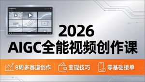 2026AIGC全能视频创作课，8周吃透多赛道创作+变现，零基础也能高效出片接单-网创项目总站