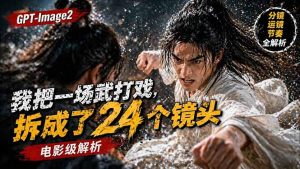 用GPT-Image2，把一段武打对决拆成24个连续镜头，从人物建立、动作衔接、运镜节奏，到情绪爆发-网创项目总站