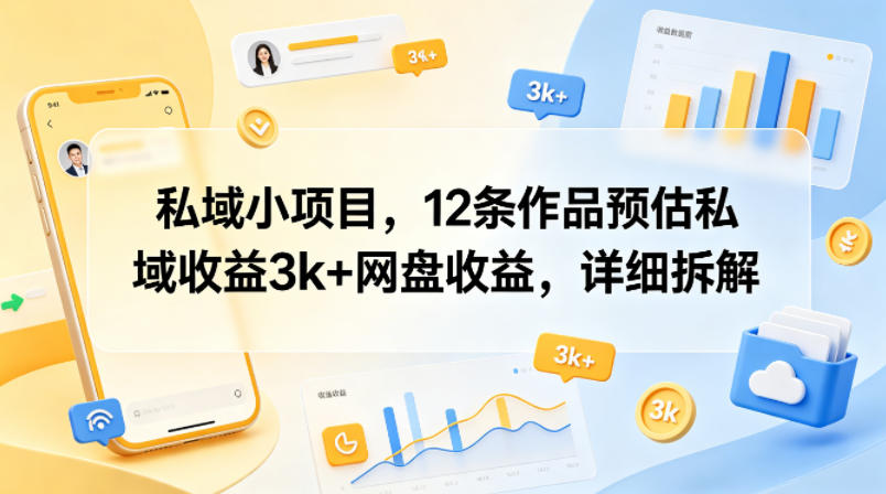 私域小项目，12条作品预估私域收益3k+网盘收益，详细拆解-网创项目总站