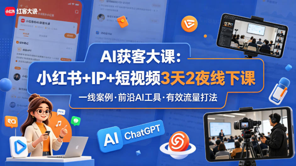 AI获客大课小红书+IP+短视频3天2夜线下课，用最真实的一线案例，最前沿的AI工具，最有效的流量打法-网创项目总站