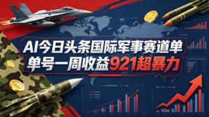 AI今日头条国际军事赛道，单号一周收益921，超暴力-网创项目总站