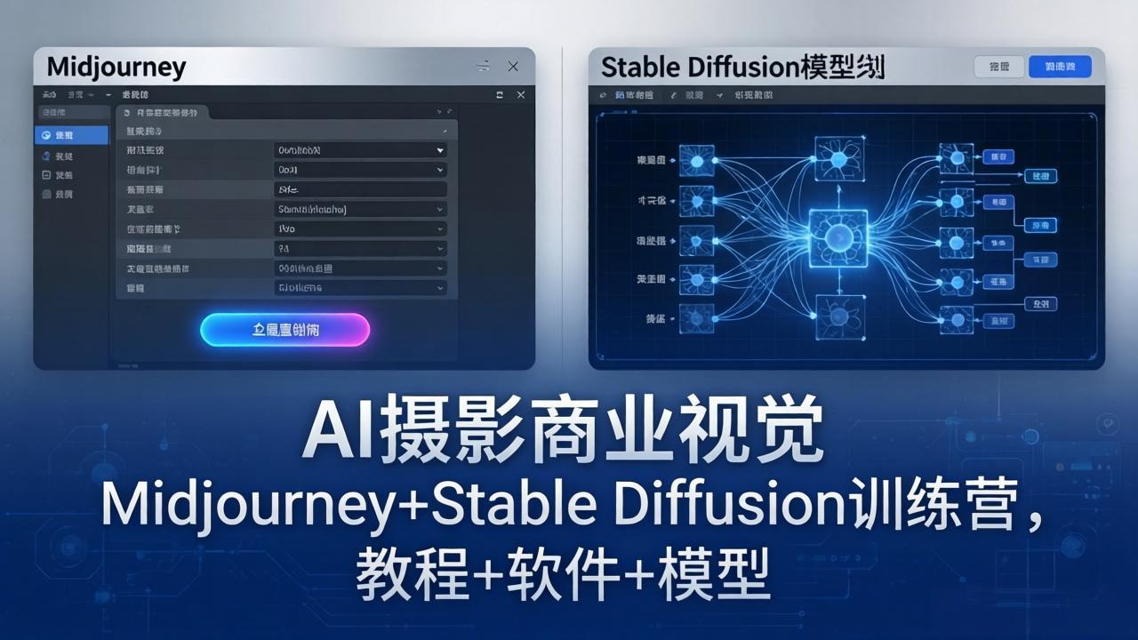 AI摄影商业视觉Midjourney+Stable Diffusion训练营，教程+软件+模型-网创项目总站