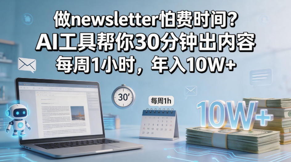 做newsletter怕费时间？AI工具帮你30分钟出内容，每周1小时，年入10W+！【原创双语字幕】-网创项目总站