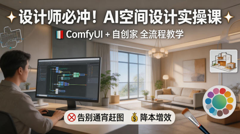 设计师必冲！AI空间设计实操课，ComfyUI+自创家全教学，告别通宵赶图，降本增效-网创项目总站
