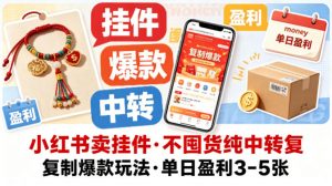 小红书卖挂件，不囤货纯中转复制爆款玩法，单日盈利3-5张-网创项目总站