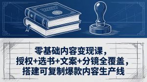 零基础内容变现课，授权+选书+文案+分镜全覆盖，搭建可复制爆款内容生产线-网创项目总站