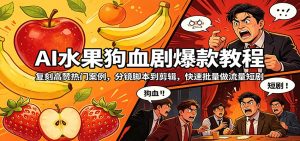 AI水果狗血剧爆款教程：复刻高赞热门案例，分镜脚本到剪辑，快速批量做流量短剧-网创项目总站