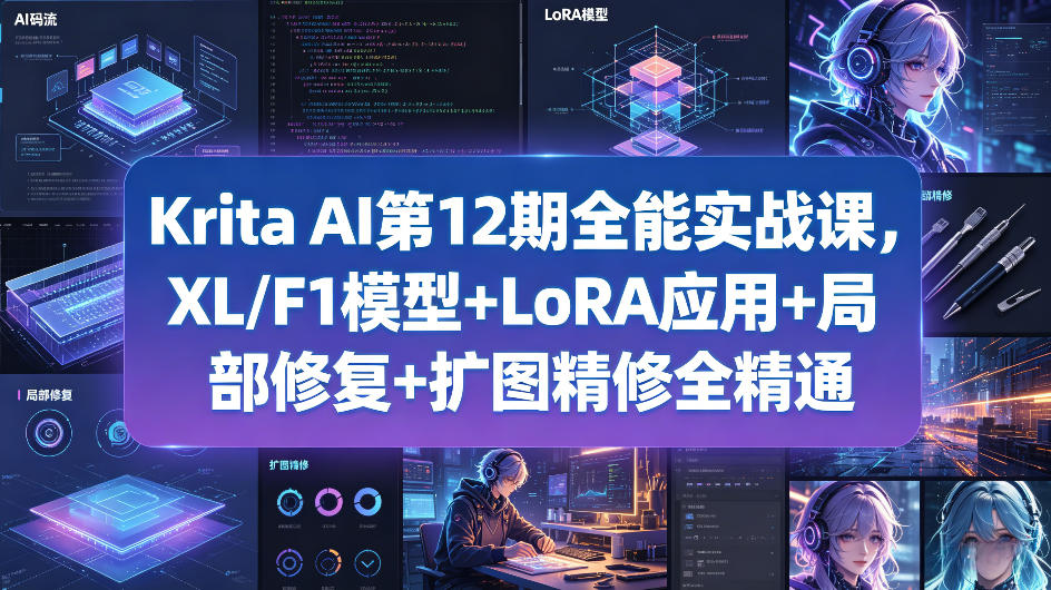 Krita AI第12期全能实战课，XL/F1模型+LoRA应用+局部修复+扩图精修全精通-网创项目总站
