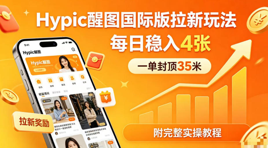 一单封顶35米，实测Hypic醒图国际版拉新玩法，每日稳入4张(附完整实操教程)-网创项目总站