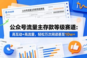 公众号流量主之存款等级赛道，高互动+高流量，轻松达到万次阅读，甚至10w+-网创项目总站