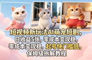 短视频新玩法AI萌宠短剧，日收益5张，零成本变现稳，起号快门槛低，保姆级拆解教程-网创项目总站