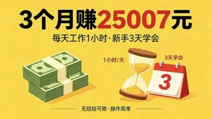 3个月赚钱25007元，每天工作1个小时，新手3天全部学会！-网创项目总站