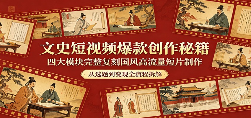 文史短视频爆款创作秘籍：四大模块完整复刻国风高流量短片制作-网创项目总站