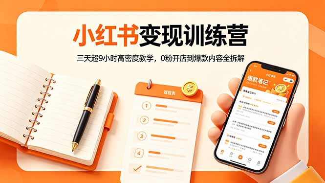 小红书变现训练营：三天超9小时高密度教学，0粉开店到爆款内容全拆解-网创项目总站