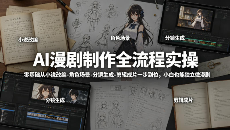 AI漫剧制作全流程实操，零基础从小说改编-角色场景-分镜生成-剪辑成片一步到位，小白也能独立做漫剧-网创项目总站