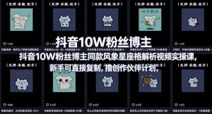 抖音10W粉丝博主同款星座性格解析视频实操课，新手可直接复制，撸创作伙伴计划，分成计划等-网创项目总站