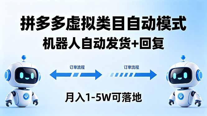 多多虚拟类目自动模式，机器人自动发货 + 回复，月入 1-5W 可落地-网创项目总站