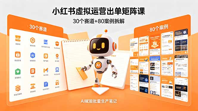 小红书虚拟运营出单矩阵课：30个赛道+80案例拆解，AI赋能批量生产笔记-网创项目总站