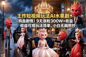 王炸短视频玩法AI水果剧(狗血剧情)9天涨粉300W+收益可观玩法简单，小白无脑照抄，详细拆解玩法-网创项目总站