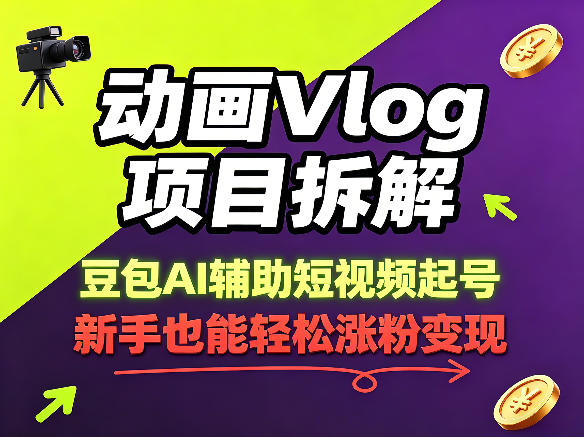 动画Vlog项目拆解，豆包AI辅助短视频起号，新手也能轻松涨粉，43条作品涨粉8.3W-网创项目总站