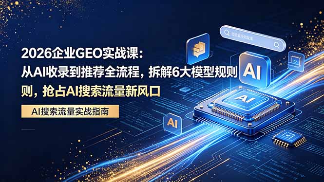 2026 企业GEO实战课：从AI收录到推荐全流程，拆解6大模型规则，抢占 AI 搜索流量新风口-网创项目总站