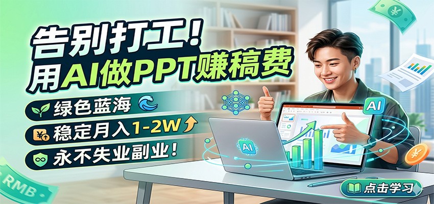告别打工！用AI做PPT赚稿费，绿色蓝海，稳定月入1-2W，永不失业副业！-网创项目总站