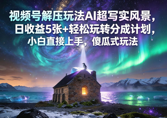 视频号解压玩法AI超写实风景，日收益5张+轻松玩转分成计划，小白直接上手，傻瓜式玩法-网创项目总站