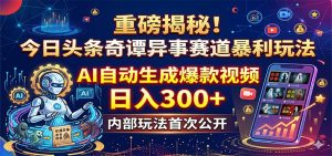 重磅揭秘！今日头条奇谭异事赛道暴利玩法：AI自动生成爆款视频，日入300+-网创项目总站
