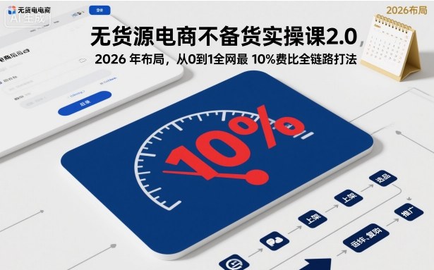 无货源电商不备货实操课2.0，2026年布局，从0到1全网最低10%费比全链路打法【更新26年5月】-网创项目总站