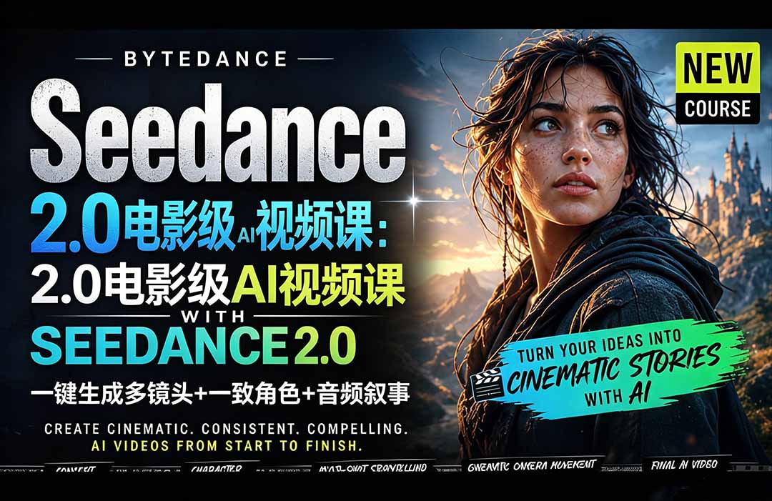 Seedance 2.0电影级AI视频课：一键生成多镜头+一致角色+音频叙事-网创项目总站