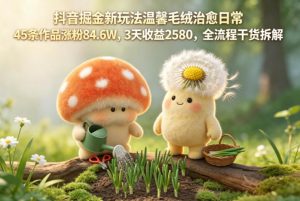 抖音掘金新玩法温馨毛绒治愈日常，45条作品涨粉84.6W，3天收益2580，全流程干货拆解-网创项目总站