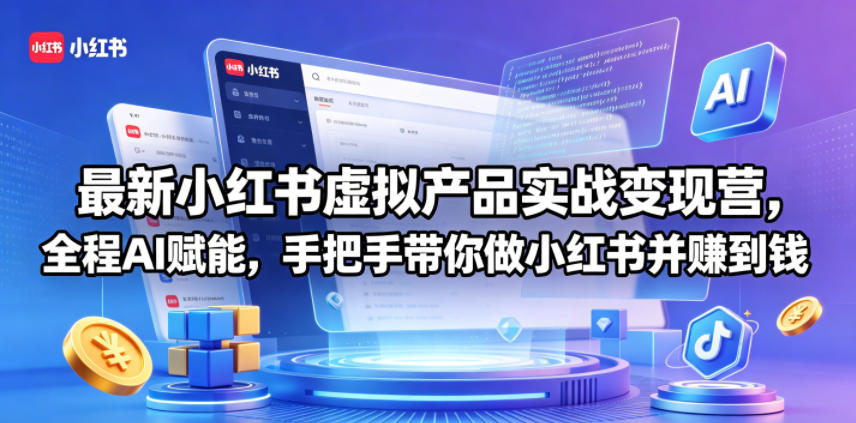 最新小红书虚拟产品实战变现营，全程AI赋能，手把手带你做小红书并赚到钱-网创项目总站