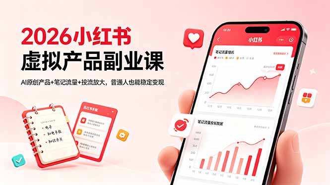 2026小红书虚拟产品副业课，AI原创产品+笔记流量+投流放大，普通人也能稳定变现-网创项目总站