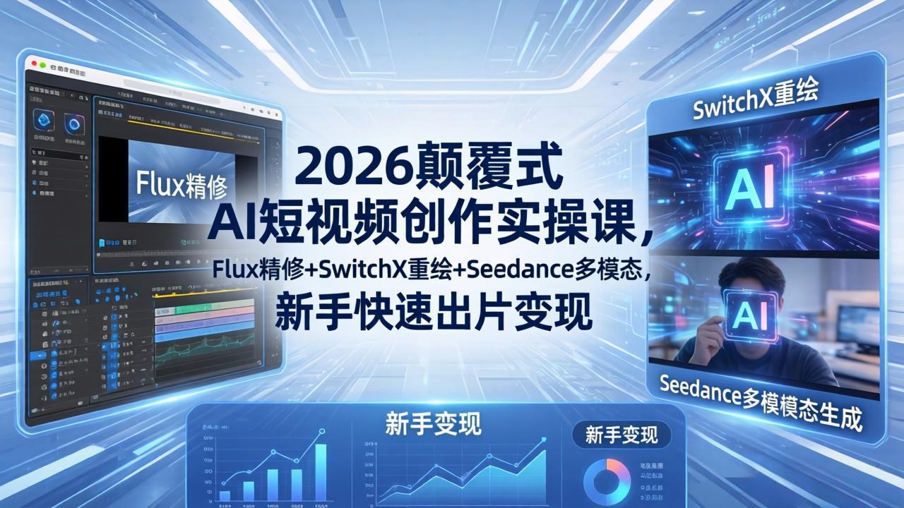 2026颠覆式 AI短视频创作课-5月更新，Flux精修+SwitchX重绘+Seedance多模态，新手快速出片变现-网创项目总站