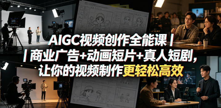 AIGC视频创作全能课｜商业广告+动画短片+真人短剧，让你的视频制作更轻松高效-网创项目总站