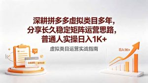 深耕拼多多虚拟类目多年，分享长久稳定矩阵运营思路，普通人实操日入1K+-网创项目总站