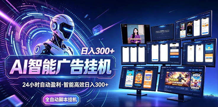 AI智能广告挂G项目，无需人工，单机稳定日入200+，可矩阵放大，24小时不间断刷广告賺收益【揭秘】-网创项目总站