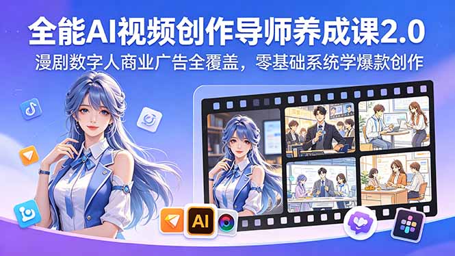 全能AI视频创作导师养成课2.0，漫剧数字人商业广告全覆盖，零基础系统学爆款创作-网创项目总站