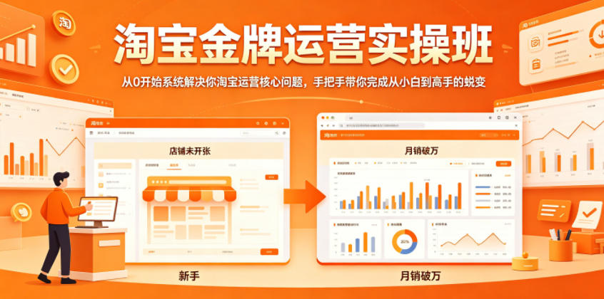 淘宝金牌运营实操班，从0开始系统解决你淘宝运营核心问题，手把手带你完成从小白到高手的蜕变-网创项目总站