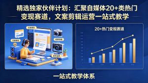 精选独家伙伴计划:汇聚自媒体20+类热门变现赛道,文案剪辑运营一站式教学-网创项目总站