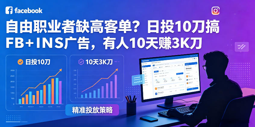 自由职业者缺高客单？日投10刀搞FB+INS广告，有人10天赚3K刀！【原创双语字幕】-网创项目总站