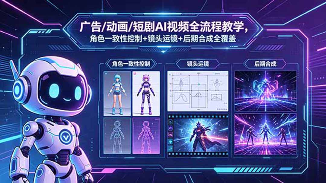 广告/动画/短剧AI视频全流程教学，角色一致性控制+镜头运镜+后期合成全覆盖-网创项目总站