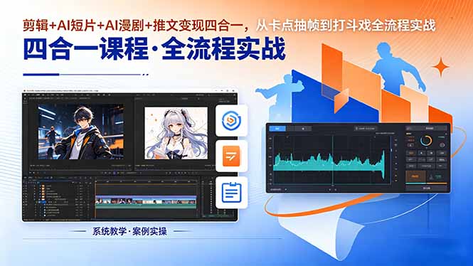 剪辑+AI短片+AI漫剧+推文变现四合一，从卡点抽帧到打斗戏全流程实战-网创项目总站