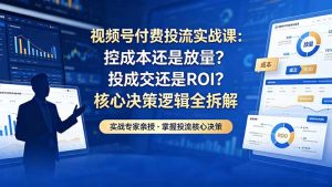 视频号付费投流实战课-5月：控成本还是放量？投成交还是ROI？核心决策逻辑全拆解-网创项目总站