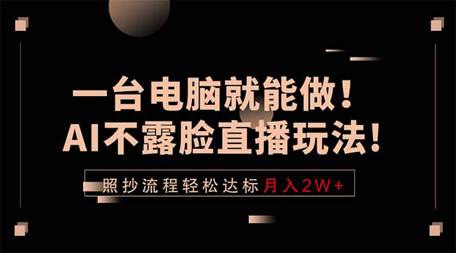 一台电脑就能做！AI不露脸直播玩法，照抄流程轻松达标月入2W+-网创项目总站