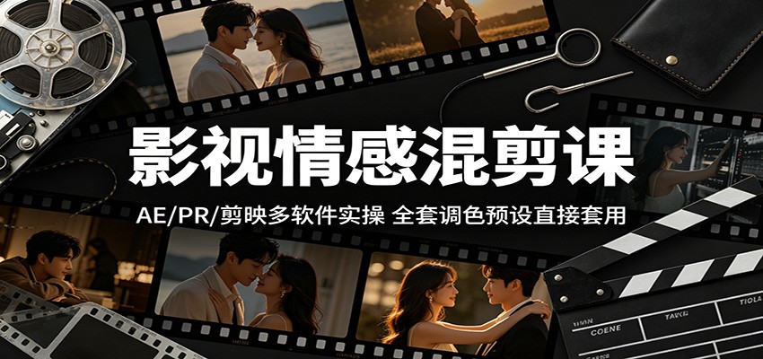 影视情感混剪课：AE/PR/剪映多软件实操，全套调色预设直接套用-网创项目总站