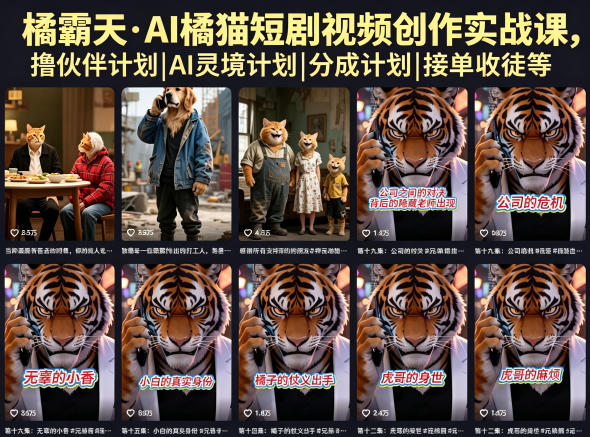 橘霸天·AI橘猫短剧视频创作实战课，撸伙伴计划|AI灵境计划|分成计划|接单收徒等-网创项目总站