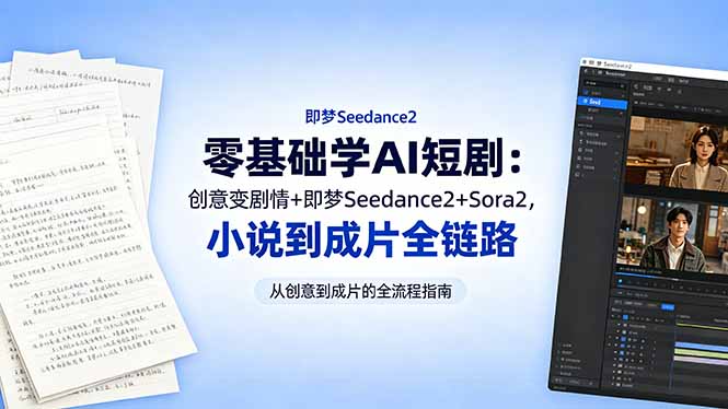 零基础学AI短剧：创意变剧情+即梦Seedance2+Sora2，小说到成片全链路-网创项目总站